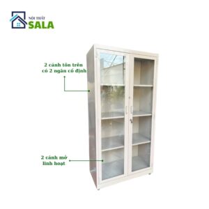 TỦ SẮT HỒ SƠ 2 CÁNH KÍNH MỞ