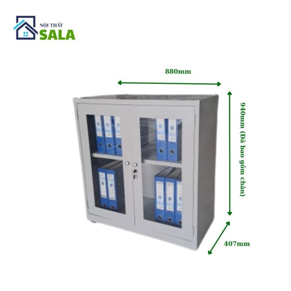 TỦ SẮT HỒ SƠ 2 CÁNH KÍNH THẤP