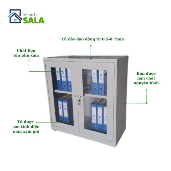 TỦ SẮT HỒ SƠ 2 CÁNH KÍNH THẤP