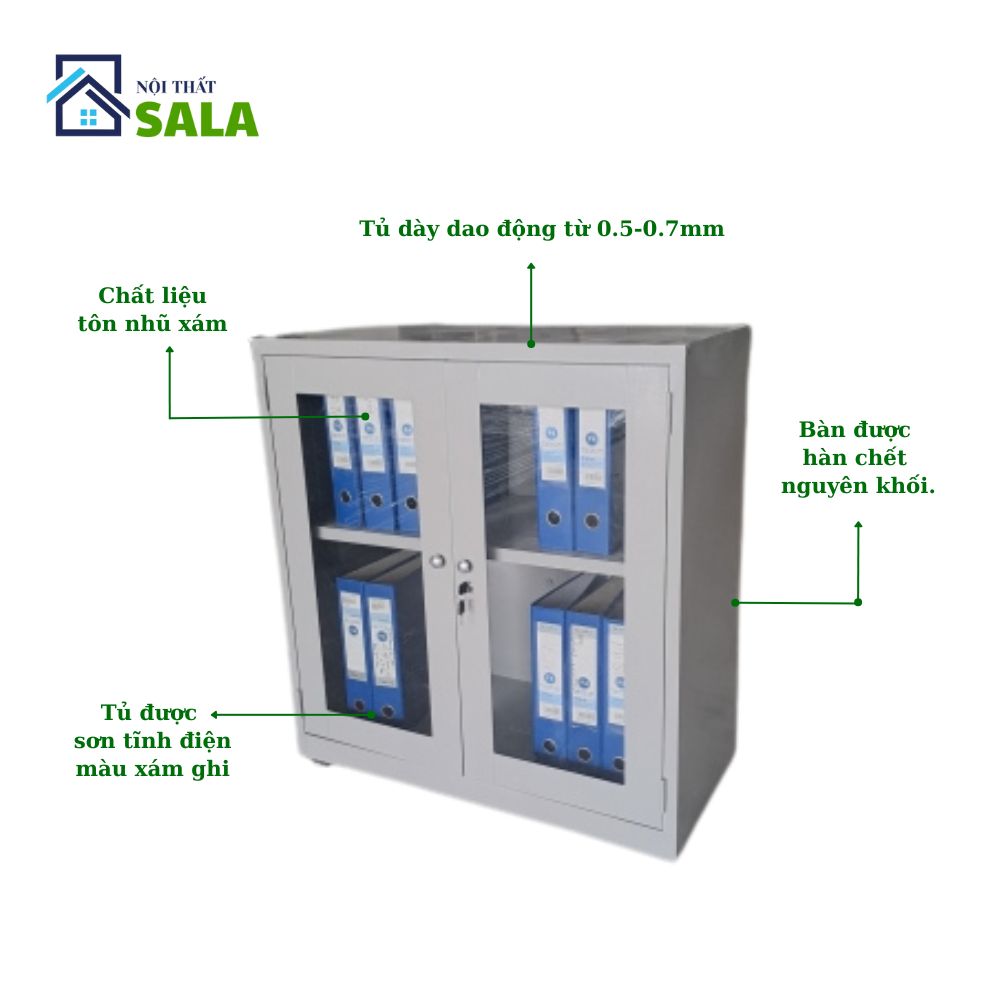 TỦ SẮT HỒ SƠ 2 CÁNH KÍNH THẤP
