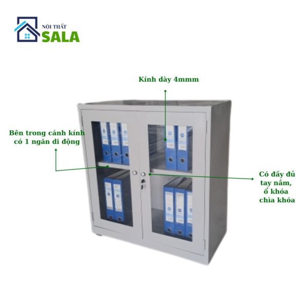 TỦ SẮT HỒ SƠ 2 CÁNH KÍNH THẤP