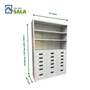 TỦ HỘC KÉO SẮT 8 NGĂN, KỆ 3 TẦNG