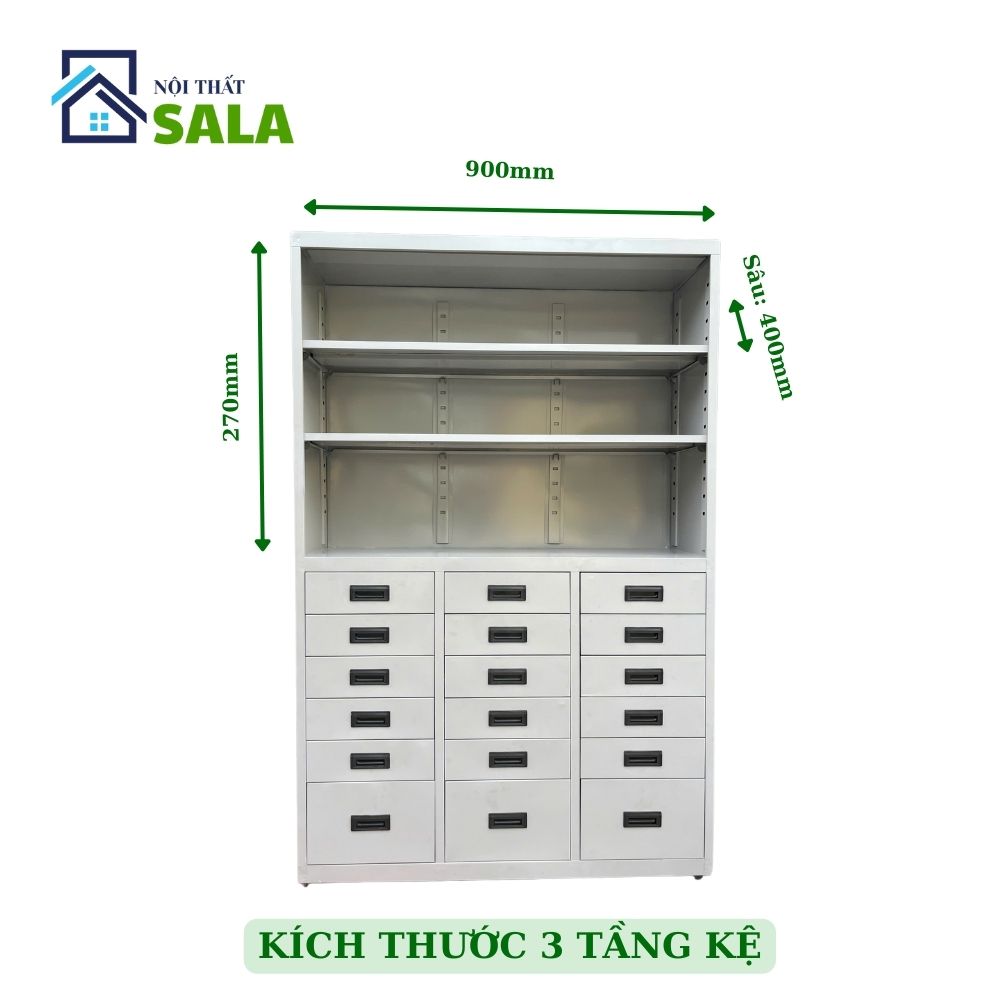 TỦ HỘC KÉO SẮT 8 NGĂN, KỆ 3 TẦNG