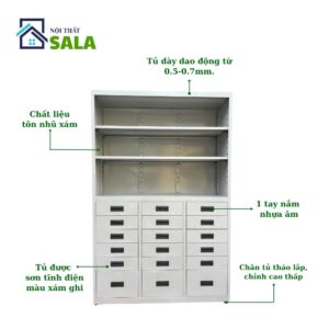 TỦ HỘC KÉO SẮT 8 NGĂN, KỆ 3 TẦNG