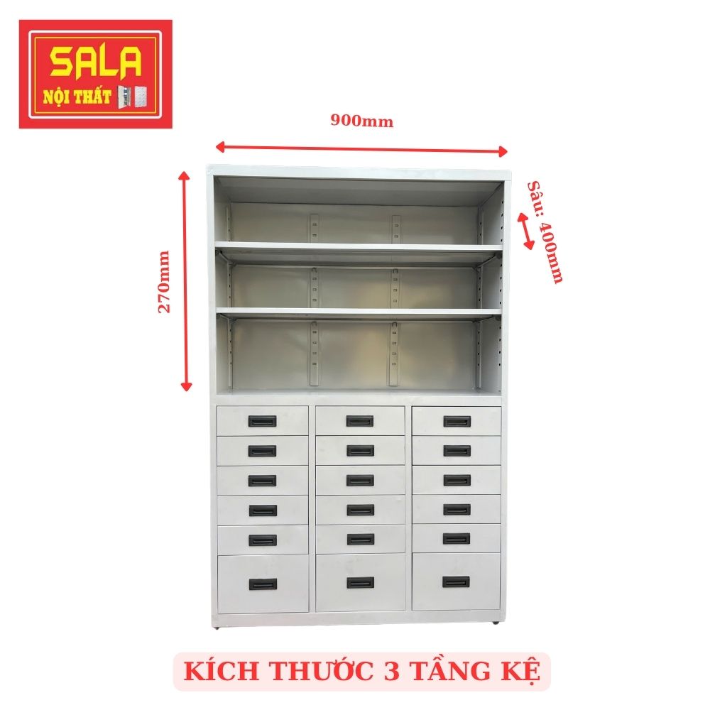TỦ HỘC KÉO SẮT 8 NGĂN, KỆ 3 TẦNG