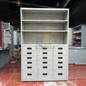 TỦ HỘC KÉO SẮT 8 NGĂN, KỆ 3 TẦNG