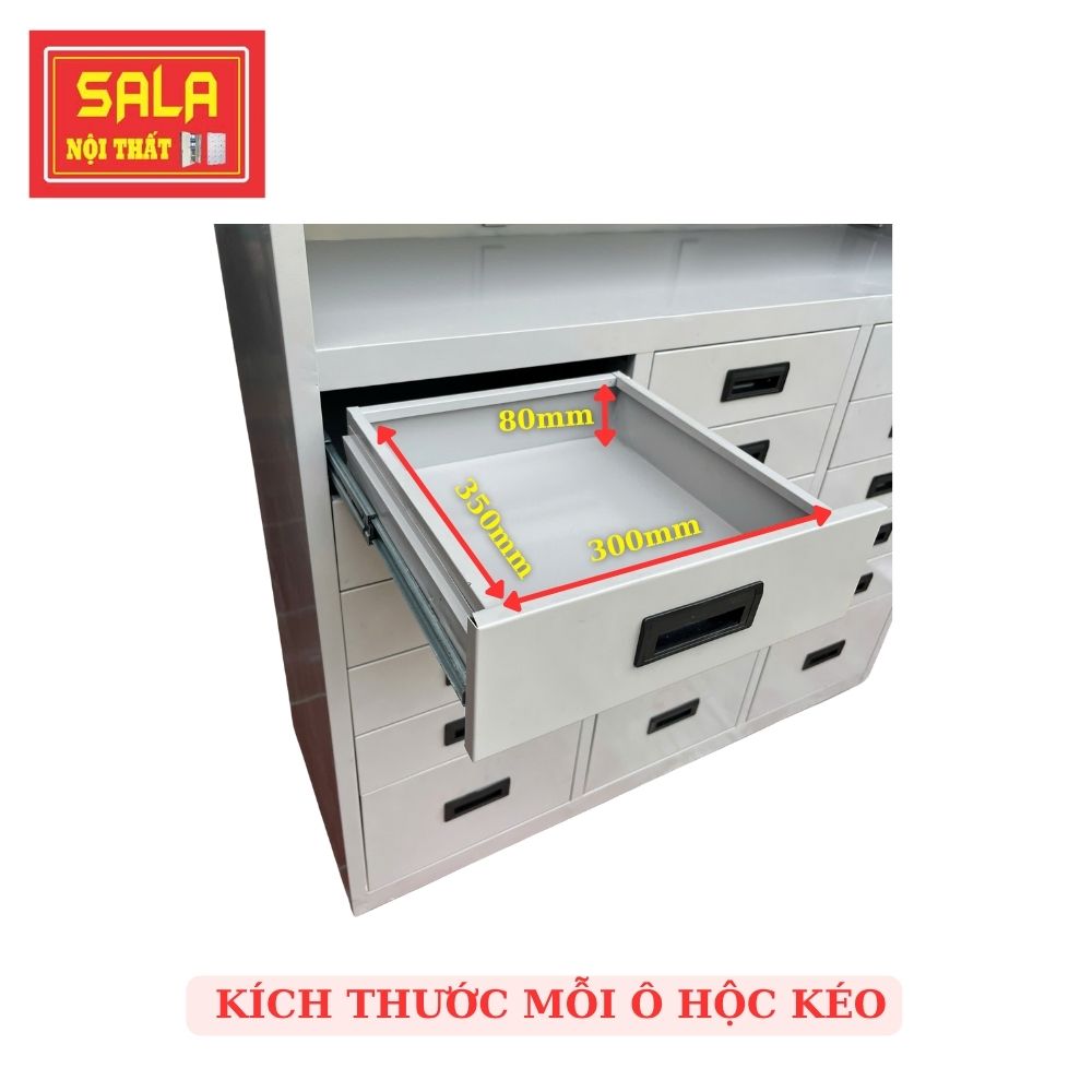 TỦ HỘC KÉO SẮT 8 NGĂN, KỆ 3 TẦNG