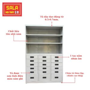 TỦ HỘC KÉO SẮT 8 NGĂN, KỆ 3 TẦNG