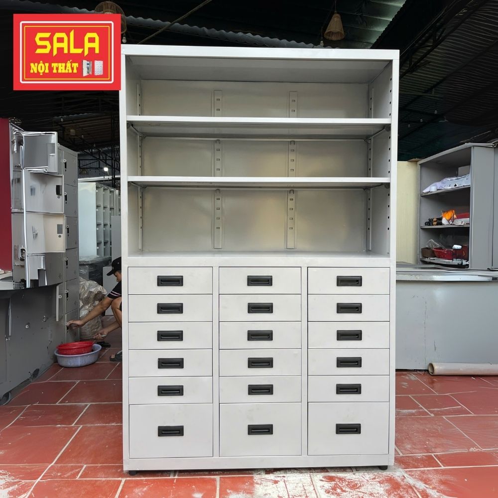 TỦ HỘC KÉO SẮT 8 NGĂN, KỆ 3 TẦNG