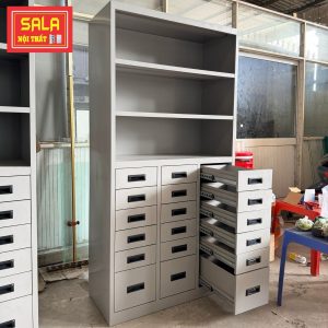 TỦ HỘC KÉO SẮT 8 NGĂN, KỆ 3 TẦNG