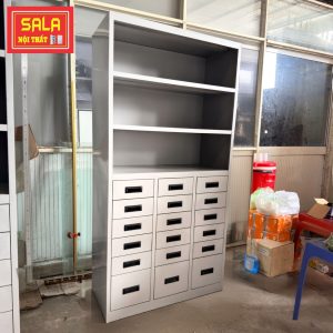 TỦ HỘC KÉO SẮT 8 NGĂN, KỆ 3 TẦNG