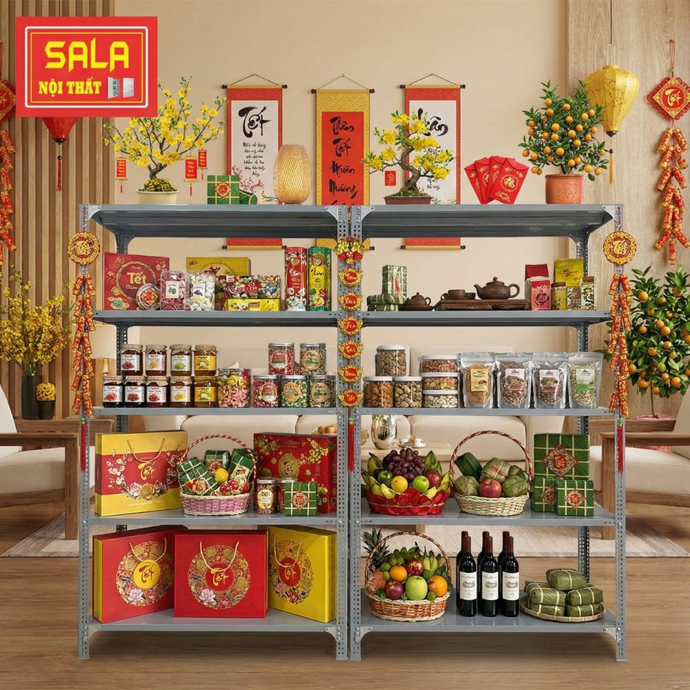 Kệ Sắt V Lỗ 5 Tầng – Giải Pháp Kho Hàng Tết