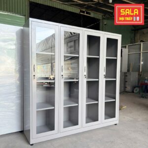 TỦ SẮT 4 CÁNH KÍNH MỞ, tủ sắt văn phòng. tủ sắt