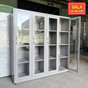 TỦ SẮT 4 CÁNH KÍNH MỞ, tủ sắt văn phòng. tủ sắt