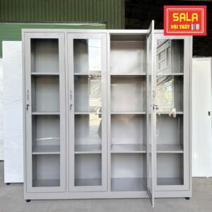 TỦ SẮT 4 CÁNH KÍNH MỞ, tủ sắt văn phòng. tủ sắt