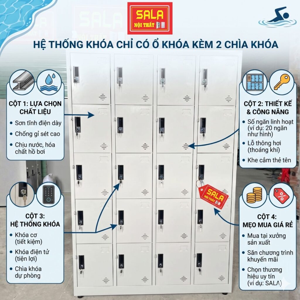 Kinh nghiệm mua tủ sắt Locker giá rẻ cho hồ bơi, tủ sắt, tủ sắt locker