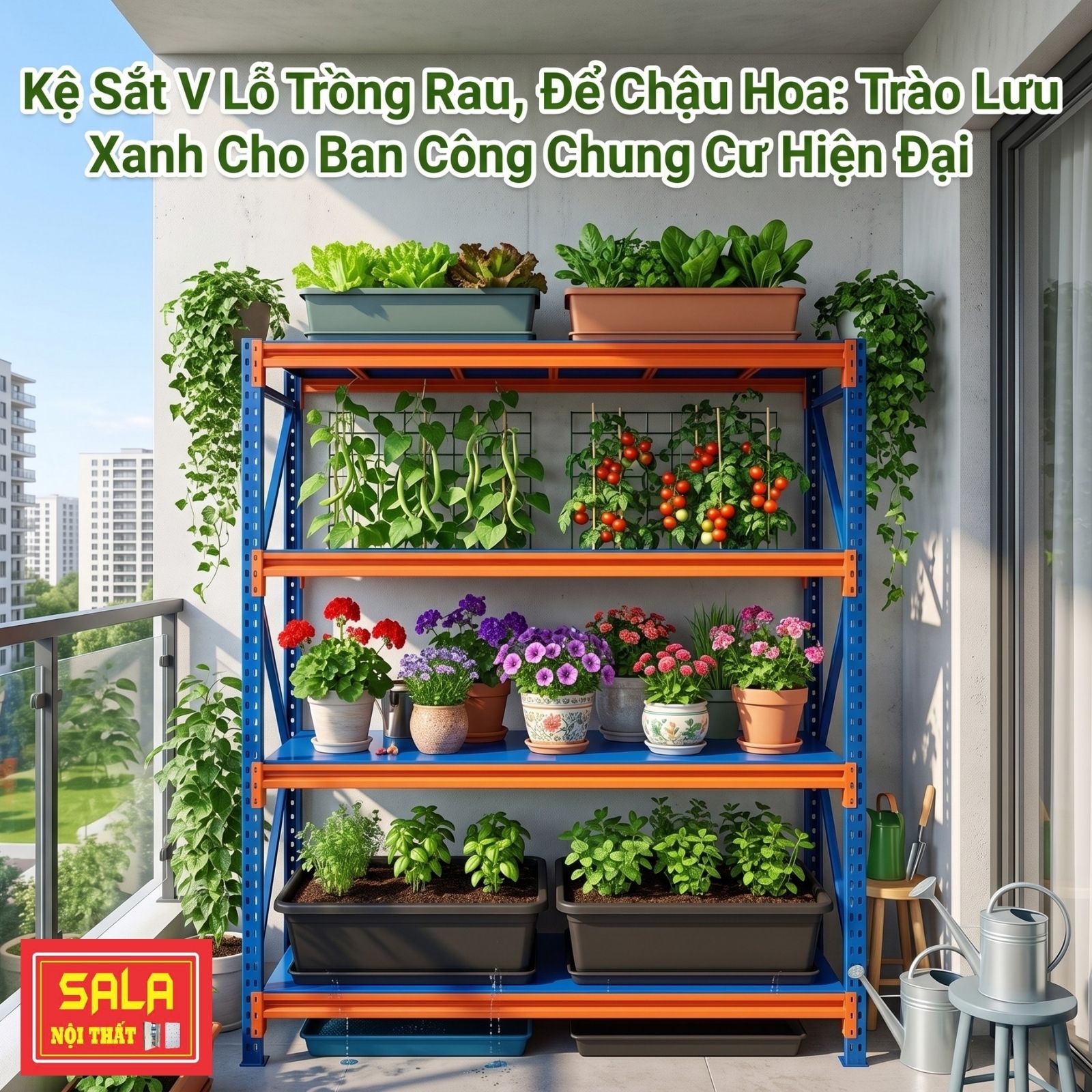 Hướng dẫn tối ưu không gian ban công chung cư với kệ sắt V lỗ đa năng