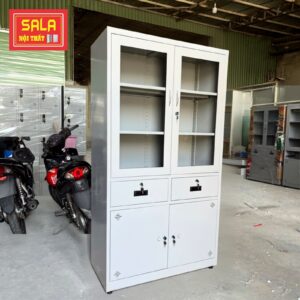 TỦ 2 CÁNH KÍNH MỞ, 2 HỘC KÉO, 2 CÁNH TÔN MỞ
