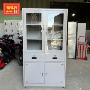TỦ 2 CÁNH KÍNH MỞ, 2 HỘC KÉO, 2 CÁNH TÔN MỞ
