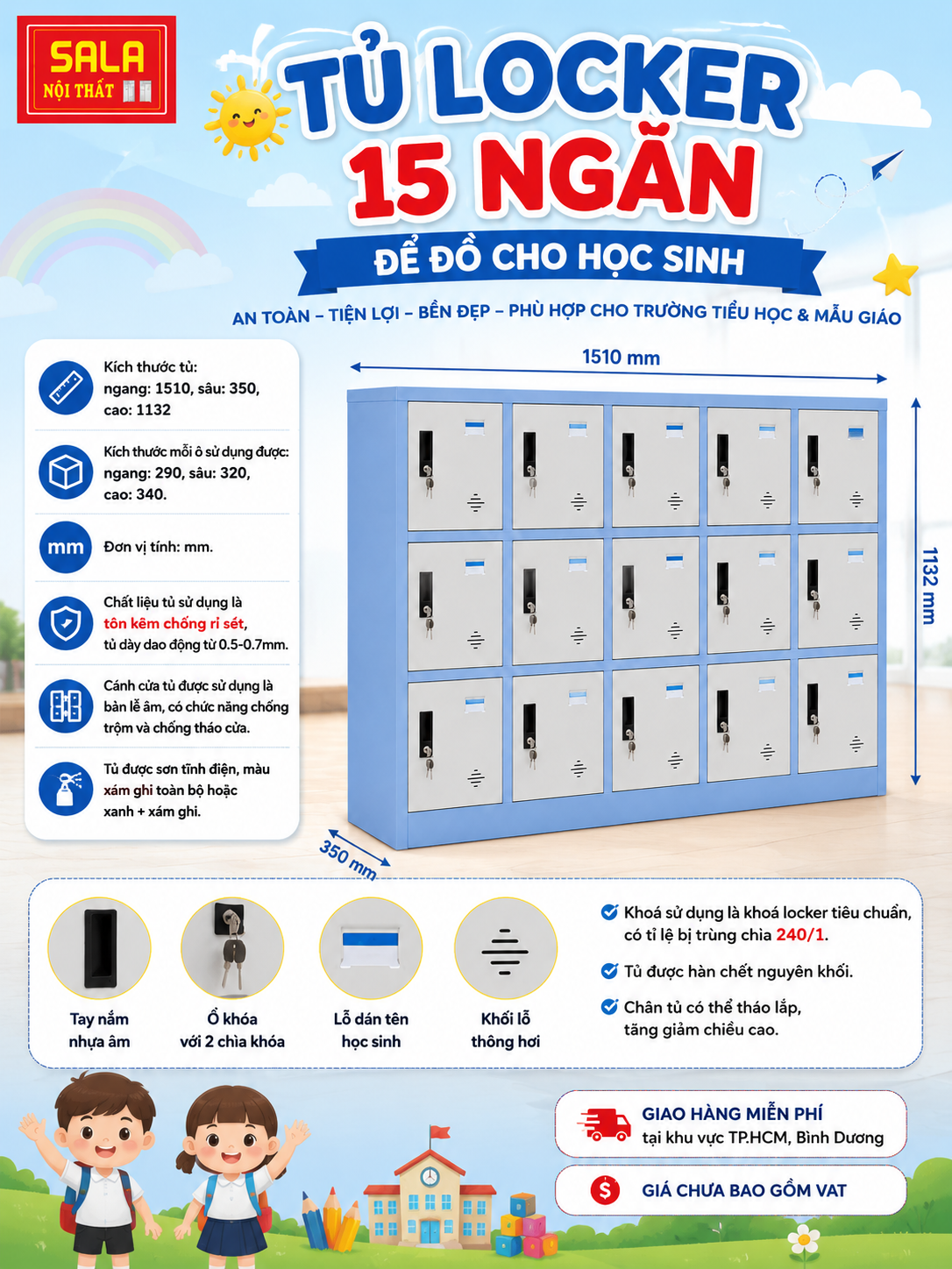 Mẫu tủ sắt trường học chất lượng, siêu bền cho học sinh