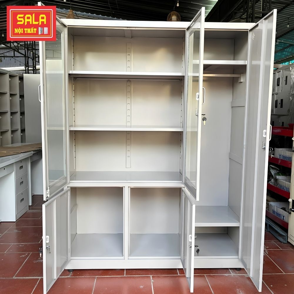 TỦ SẮT HỒ SƠ 2 CÁNH KÍNH MỞ, 3 CÁNH TÔN MỞ TREO ÁO