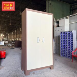 TỦ SẮT 2 CÁNH NHIỀU NGĂN CÓ THANH TREO QUẦN ÁO