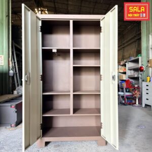 TỦ SẮT 2 CÁNH NHIỀU NGĂN CÓ THANH TREO QUẦN ÁO